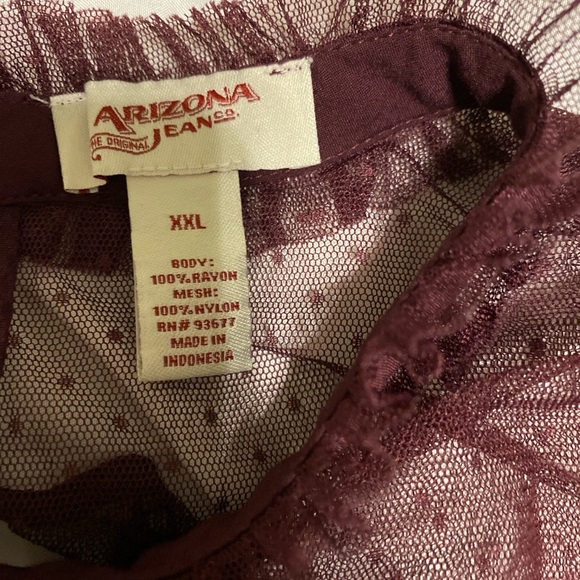 Arizona Jean Co. Floral Mesh Yoke Blouse – Maroon Multi – Size XXL - Picture 3 of 8